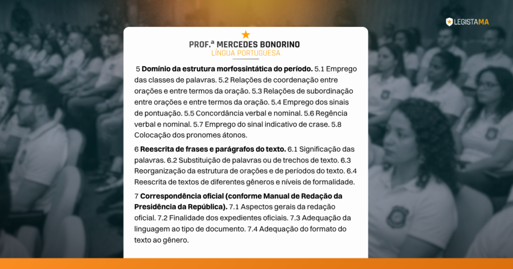 Tabela com conteúdo programático Língua Portuguesa médico legista Maranhão